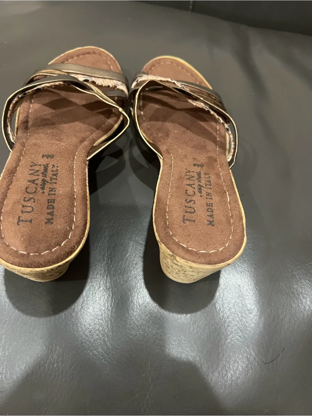 NEW Tuscany by Easy Street brown/bronze/snake skin pattern cork wedge, 8M size